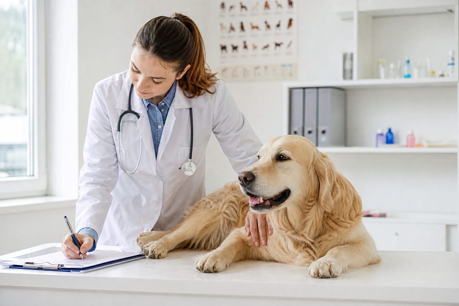 Una persona solleva con entrambe le mani un cane di taglia media.